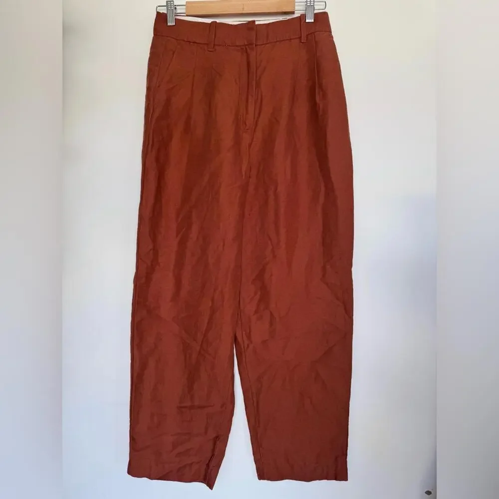 Aritzia Wilfred Carrot High Waisted Tapered Linen Trousers - Anise - 8